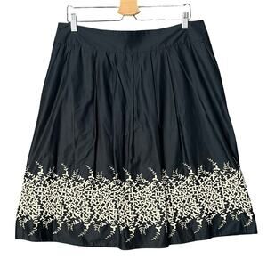 Banana Republic Black A-Line‎ Woven Cotton Skirt Floral Embroidered Knee 14